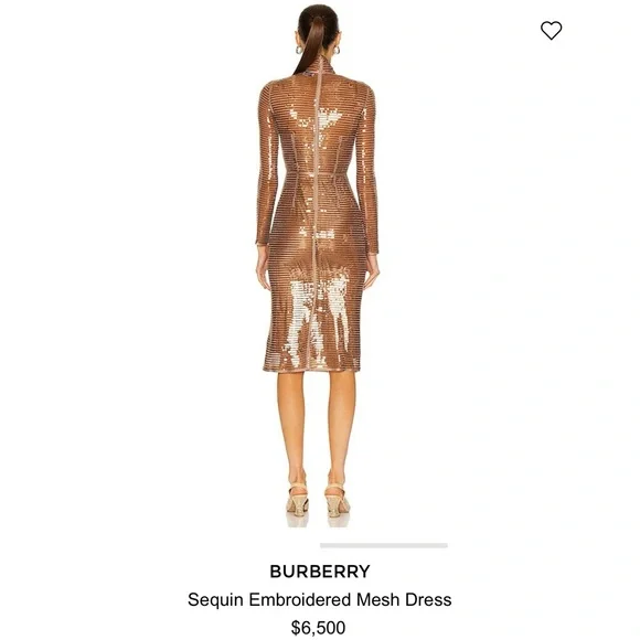 BURBERRY Bronze Brown Embellished Mesh Sequin Cocktail Midi Dress